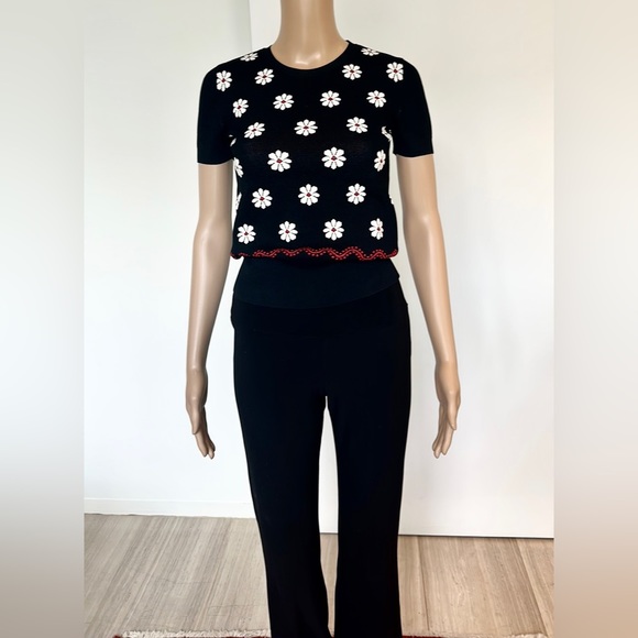 RED Valentino XS Black Knit Short-Sleeve Terrace Jacquard Knit Top - Picture 4 of 6